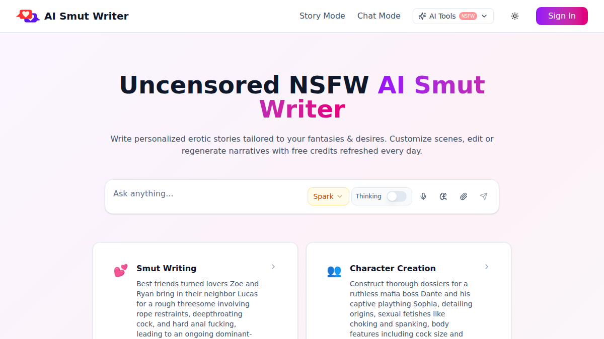 AI Smut Writer website preview