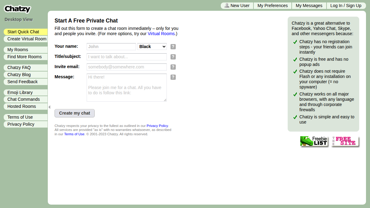 Chatzy website preview