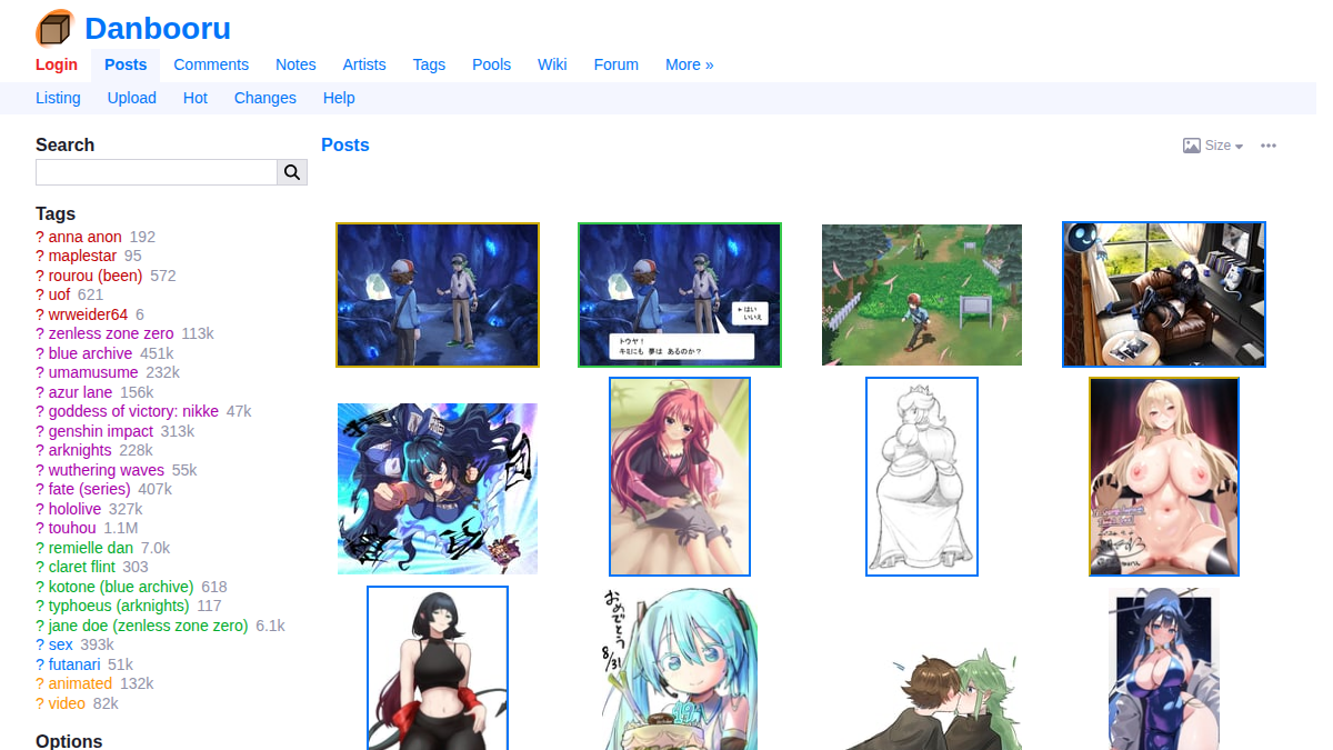 Danbooru website preview