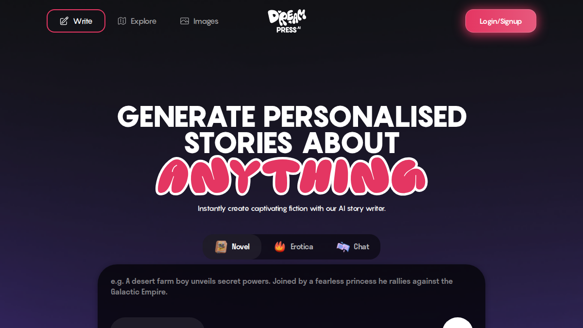 DreamPress website preview