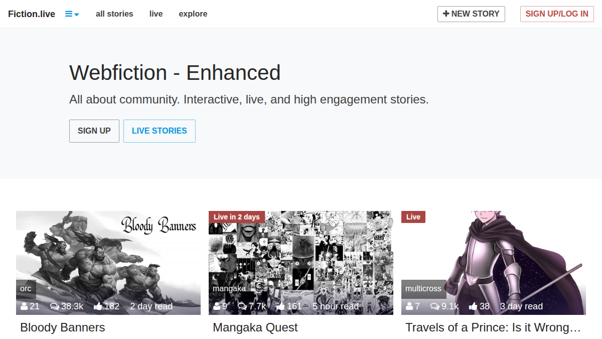 Fiction Live website preview