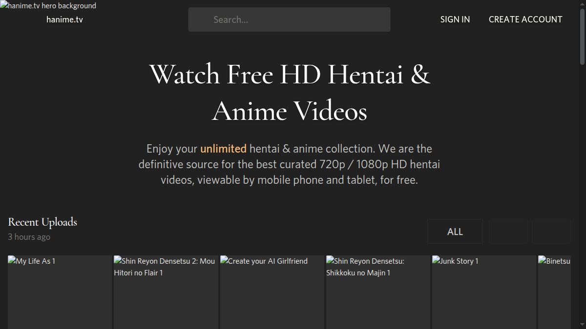 Hanime.tv website preview