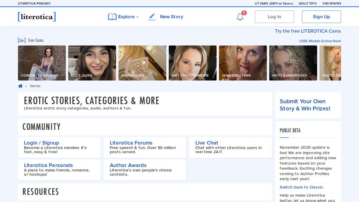 Literotica website preview