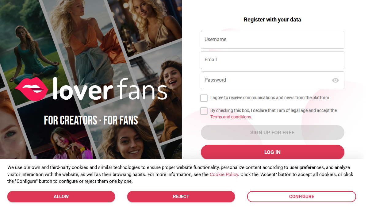 LoverFans website preview
