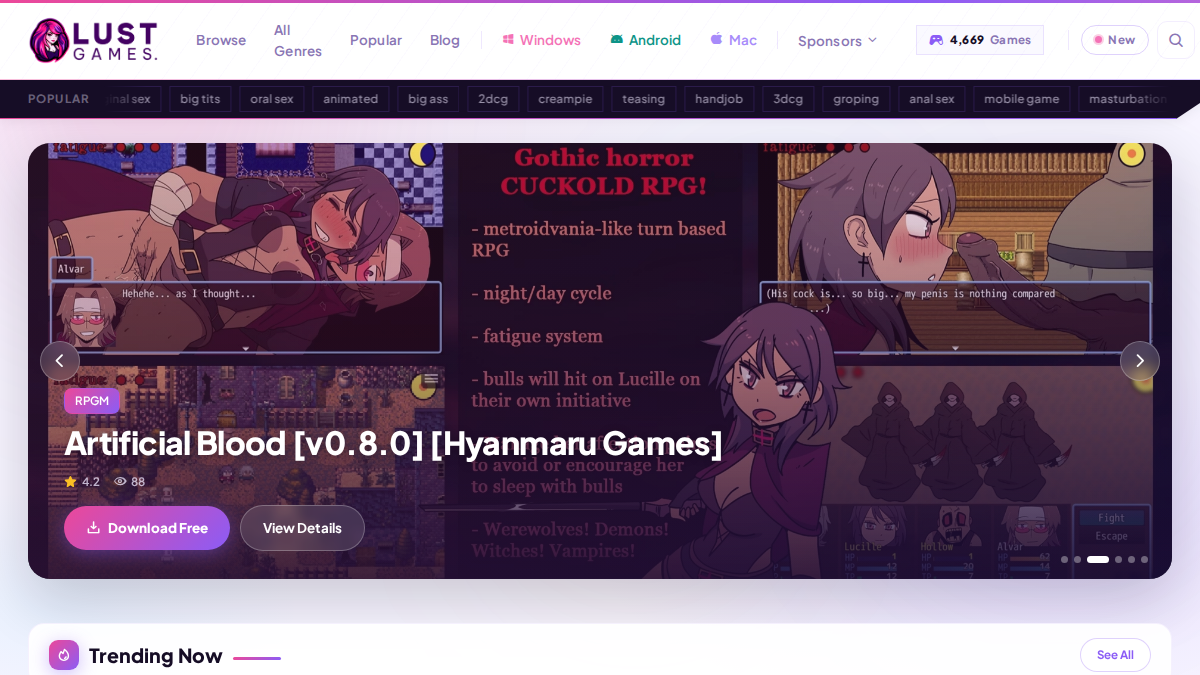 LustGames website preview