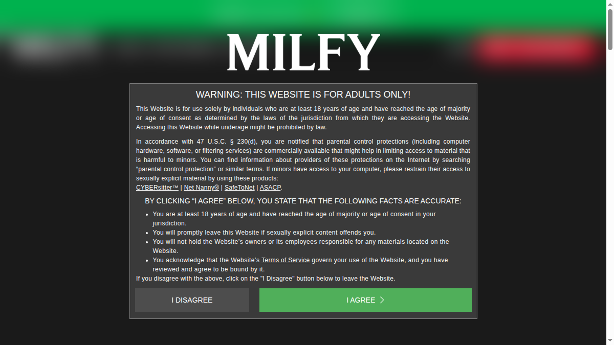 Milfy website preview