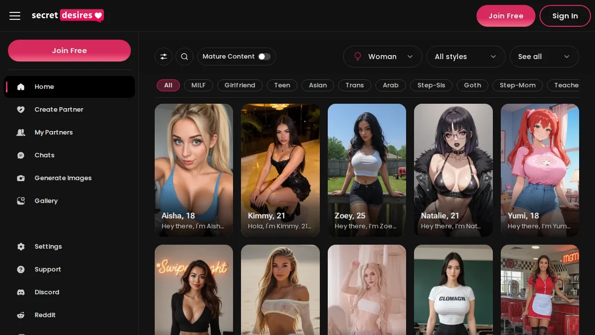 Secret Desires website preview
