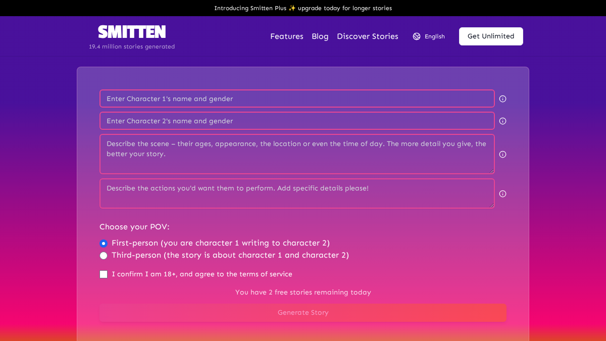 Smitten Stories website preview