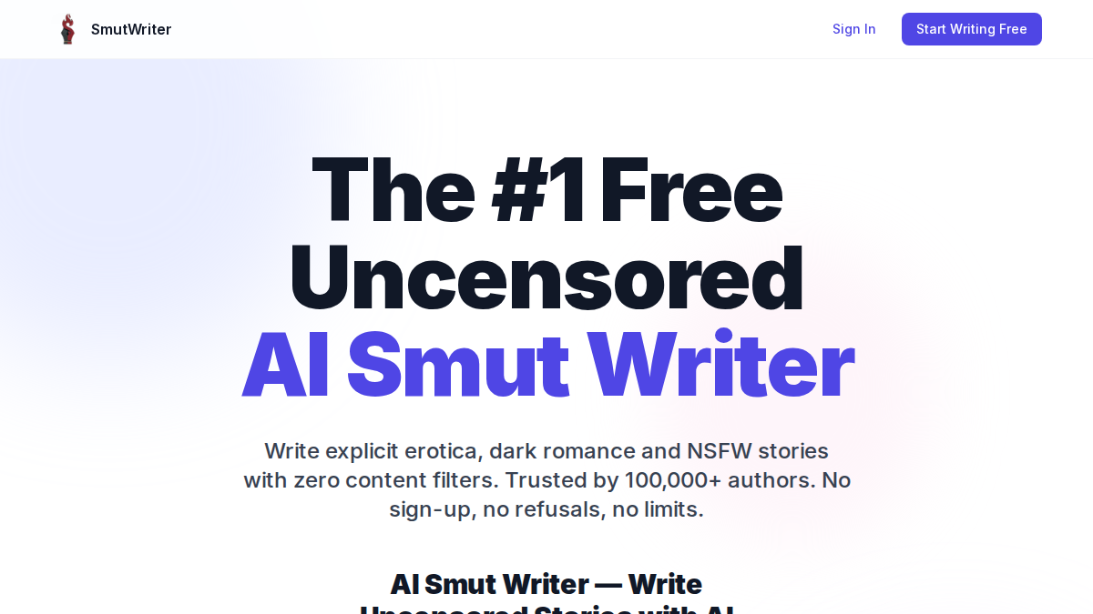 SmutWriter website preview