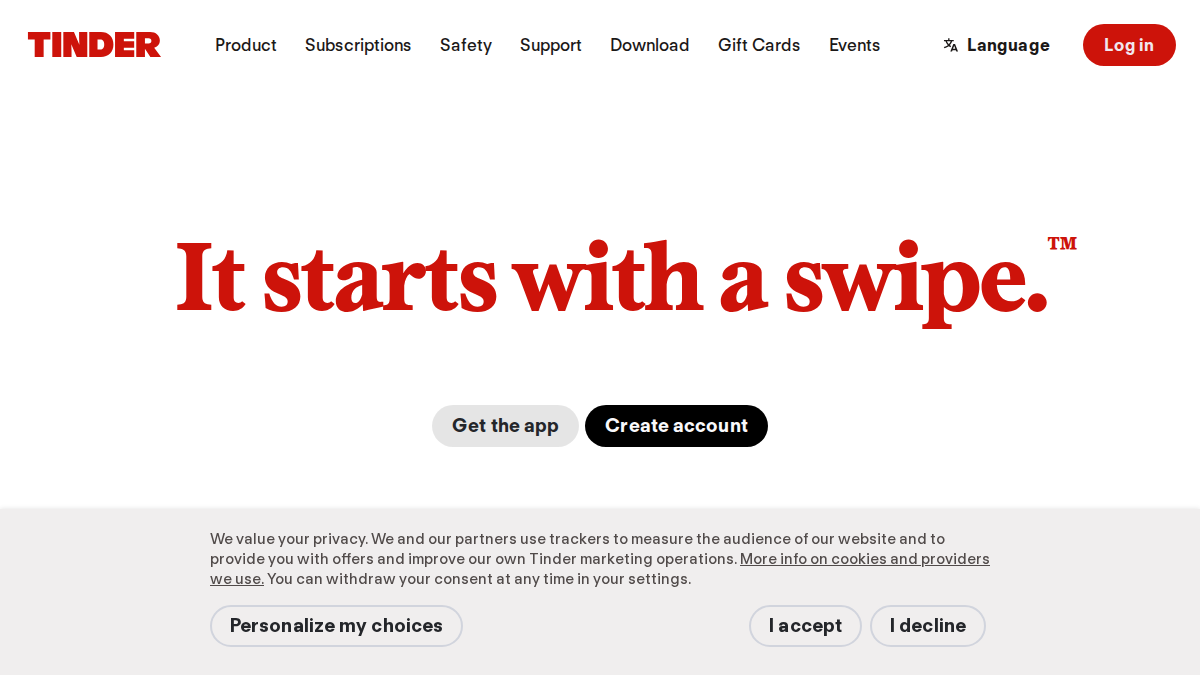 Tinder website preview
